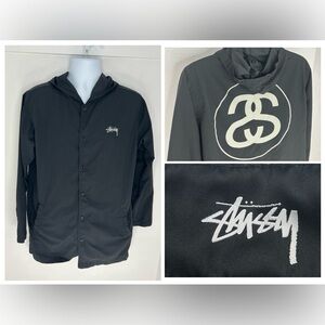 Stussy Coach Jacket SS Link Medium Snap‎ Button Up Hooded Windbreaker 90's VTG